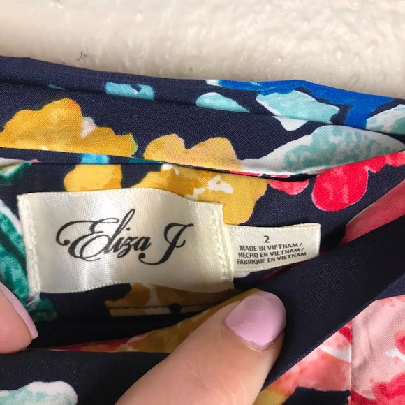 Eliza J Floral Tiered Taffeta Asymmetrical High Low Tie Waist Midi Skirt - Picture 7 of 10